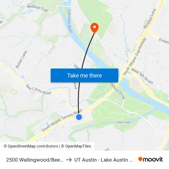 2500 Wallingwood/Bee Caves to UT Austin - Lake Austin Campus map