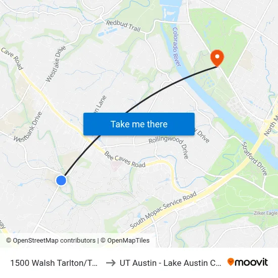 1500 Walsh Tarlton/Terrapin to UT Austin - Lake Austin Campus map