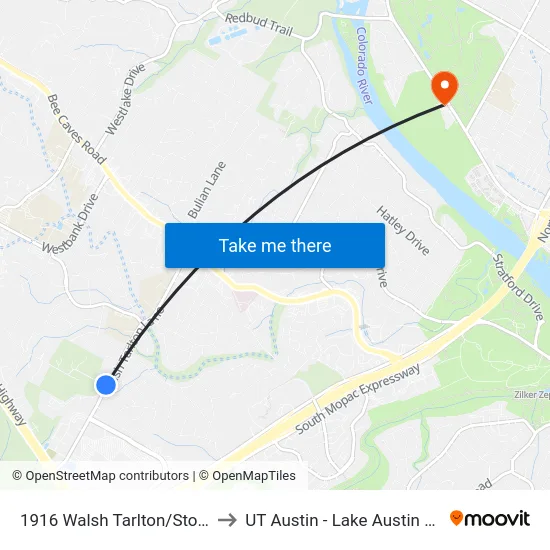 1916 Walsh Tarlton/Stoneridge to UT Austin - Lake Austin Campus map