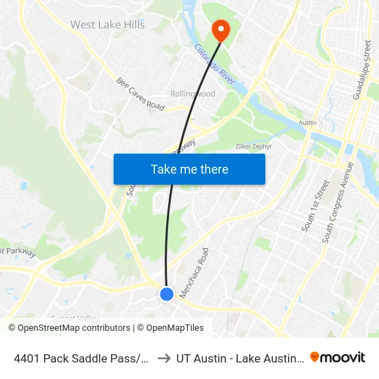 4401 Pack Saddle Pass/Ben White to UT Austin - Lake Austin Campus map