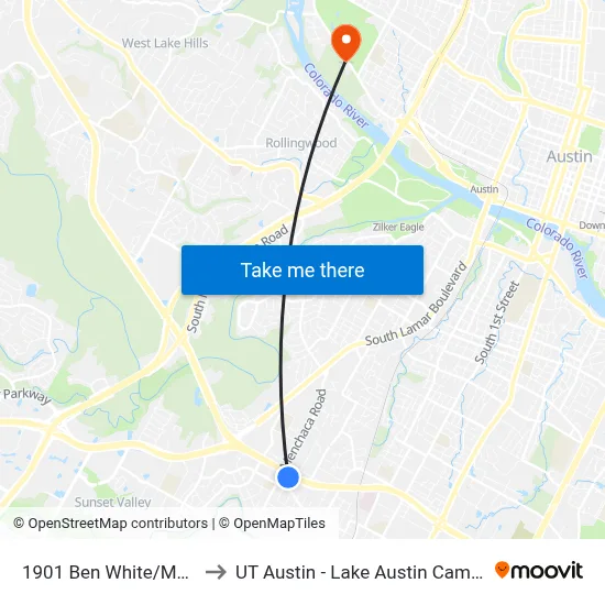 1901 Ben White/Merle to UT Austin - Lake Austin Campus map