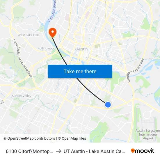 6100 Oltorf/Montopolis to UT Austin - Lake Austin Campus map