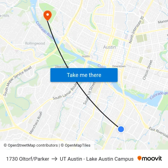 1730 Oltorf/Parker to UT Austin - Lake Austin Campus map