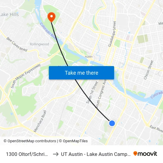 1300 Oltorf/Schriber to UT Austin - Lake Austin Campus map