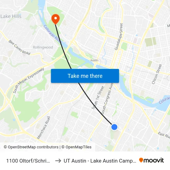 1100 Oltorf/Schriber to UT Austin - Lake Austin Campus map