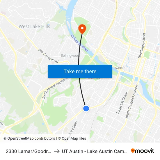 2330 Lamar/Goodrich to UT Austin - Lake Austin Campus map