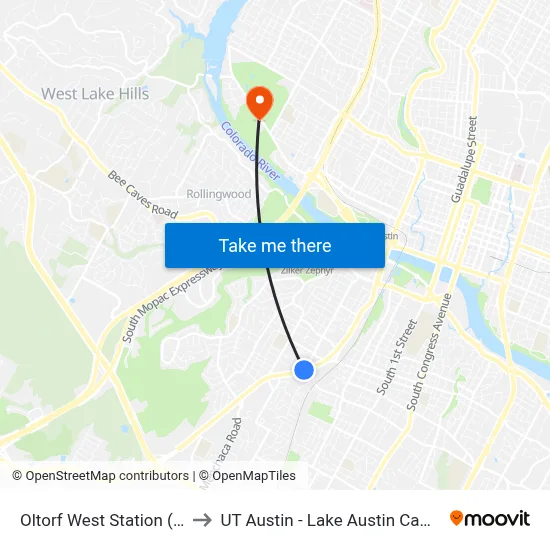 Oltorf West Station (Nb) to UT Austin - Lake Austin Campus map