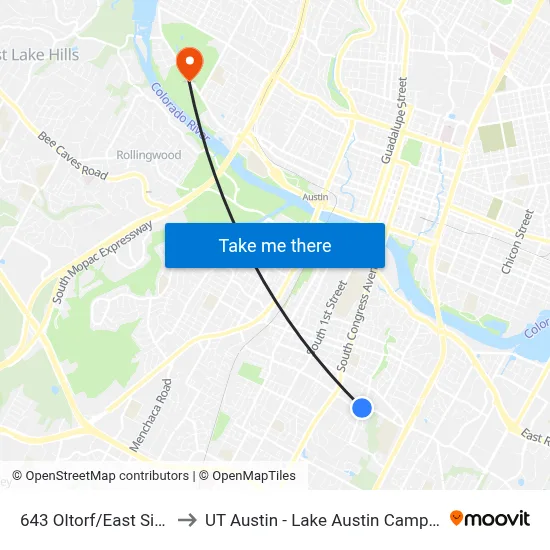 643 Oltorf/East Side to UT Austin - Lake Austin Campus map