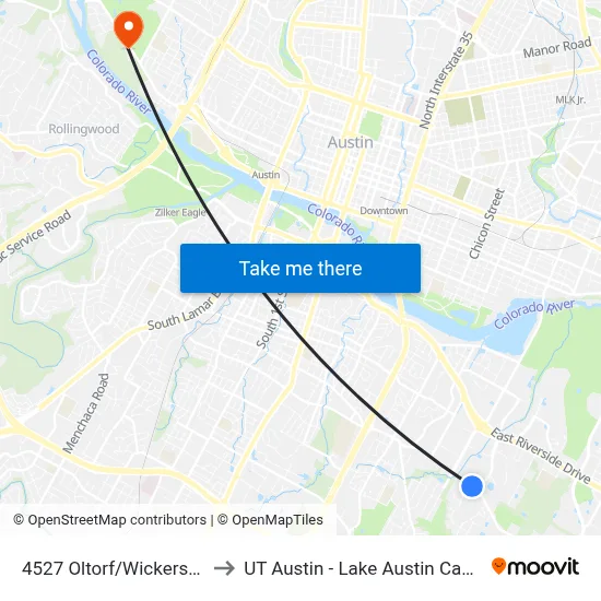 4527 Oltorf/Wickersham to UT Austin - Lake Austin Campus map