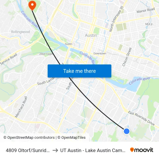4809 Oltorf/Sunridge to UT Austin - Lake Austin Campus map