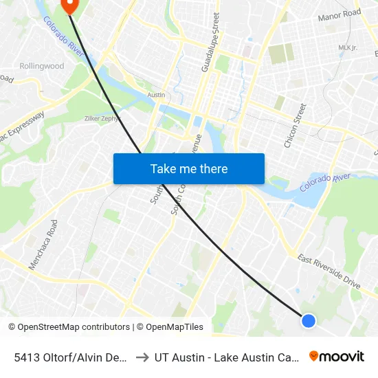 5413 Oltorf/Alvin Devane to UT Austin - Lake Austin Campus map