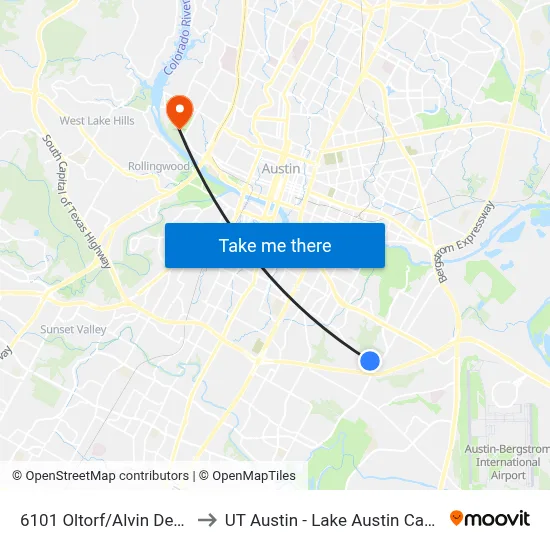 6101 Oltorf/Alvin Devane to UT Austin - Lake Austin Campus map