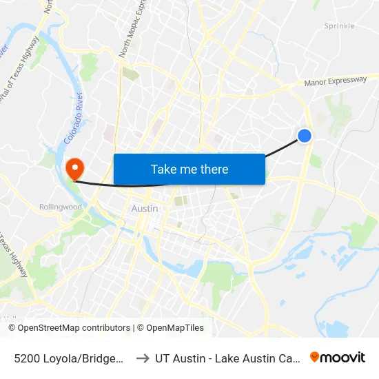 5200 Loyola/Bridgewater to UT Austin - Lake Austin Campus map