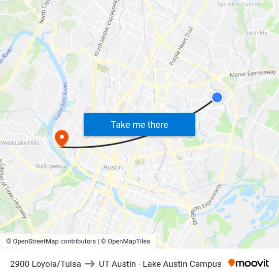 2900 Loyola/Tulsa to UT Austin - Lake Austin Campus map