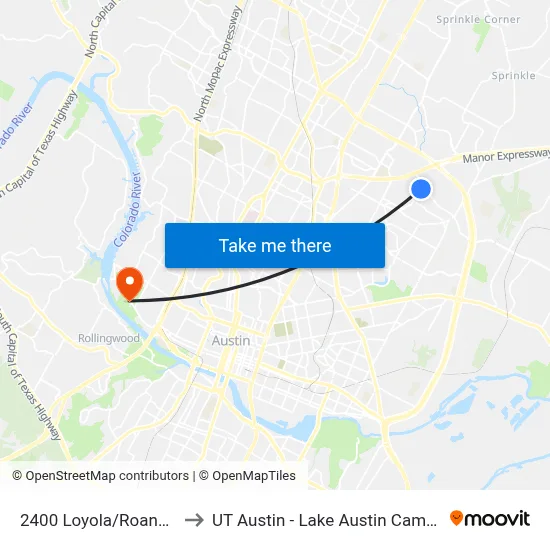 2400 Loyola/Roanoke to UT Austin - Lake Austin Campus map