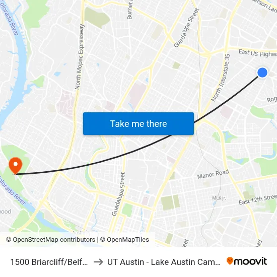 1500 Briarcliff/Belfast to UT Austin - Lake Austin Campus map