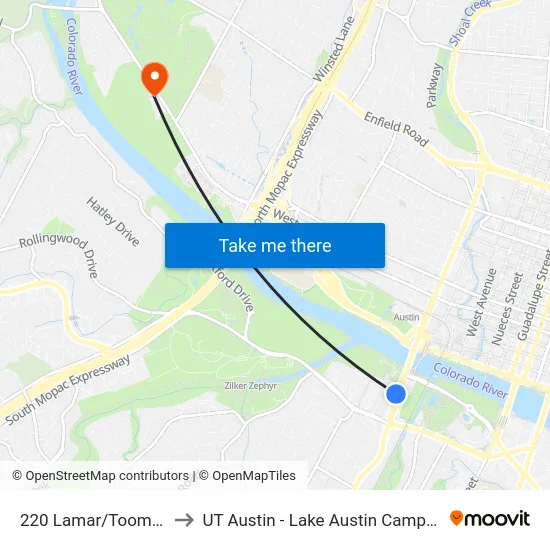 220 Lamar/Toomey to UT Austin - Lake Austin Campus map