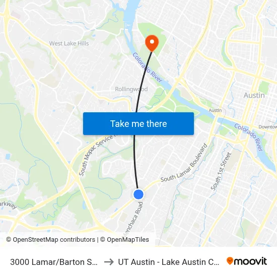 3000 Lamar/Barton Skyway to UT Austin - Lake Austin Campus map