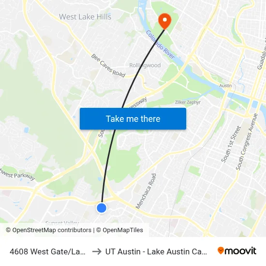 4608 West Gate/Lamar to UT Austin - Lake Austin Campus map