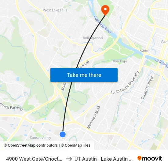 4900 West Gate/Choctaw Trail to UT Austin - Lake Austin Campus map