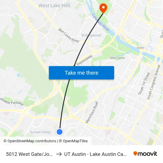 5012 West Gate/Jones to UT Austin - Lake Austin Campus map