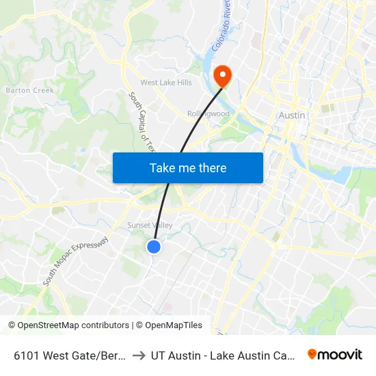 6101 West Gate/Berkett to UT Austin - Lake Austin Campus map