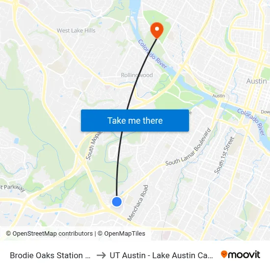 Brodie Oaks Station (Nb) to UT Austin - Lake Austin Campus map