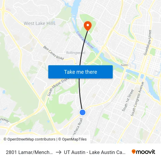 2801 Lamar/Menchaca to UT Austin - Lake Austin Campus map