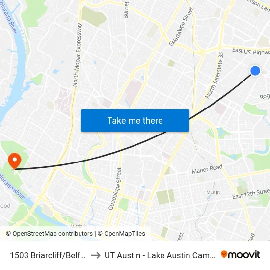 1503 Briarcliff/Belfast to UT Austin - Lake Austin Campus map
