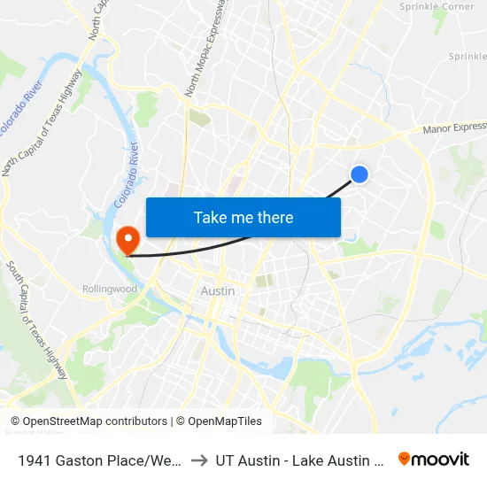 1941 Gaston Place/Wellington to UT Austin - Lake Austin Campus map