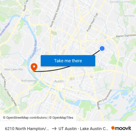 6210 North Hampton/Haney to UT Austin - Lake Austin Campus map