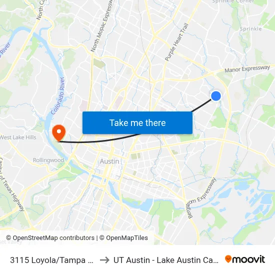 3115 Loyola/Tampa Cove to UT Austin - Lake Austin Campus map
