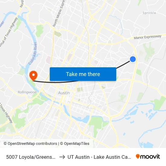 5007 Loyola/Greensboro to UT Austin - Lake Austin Campus map
