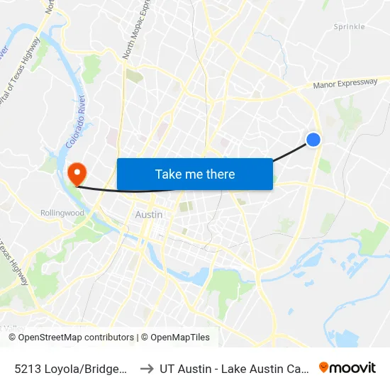 5213 Loyola/Bridgewater to UT Austin - Lake Austin Campus map