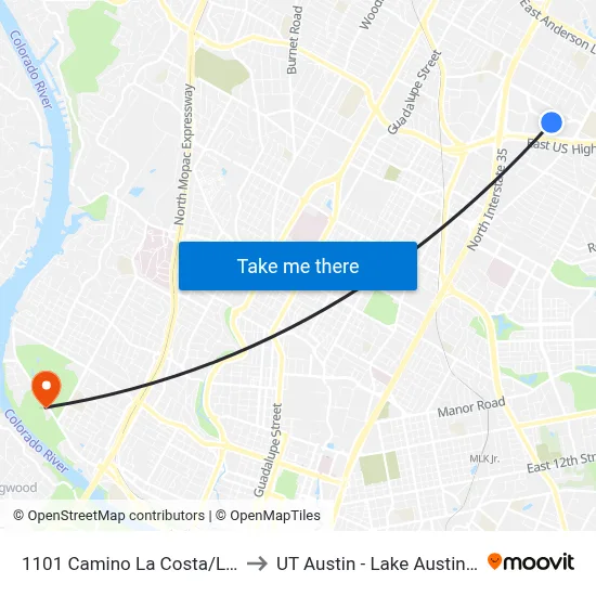 1101 Camino La Costa/La Posada to UT Austin - Lake Austin Campus map