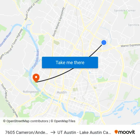 7605 Cameron/Anderson to UT Austin - Lake Austin Campus map