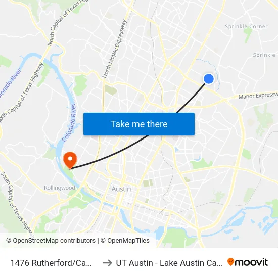 1476 Rutherford/Cameron to UT Austin - Lake Austin Campus map