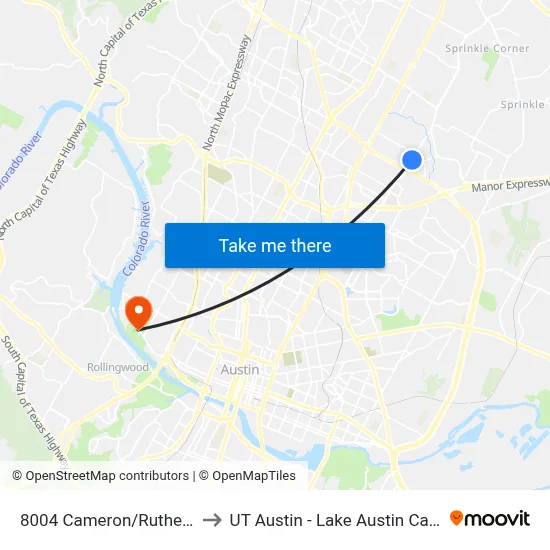 8004 Cameron/Rutherford to UT Austin - Lake Austin Campus map