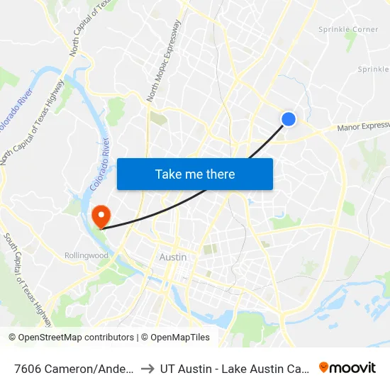 7606 Cameron/Anderson to UT Austin - Lake Austin Campus map