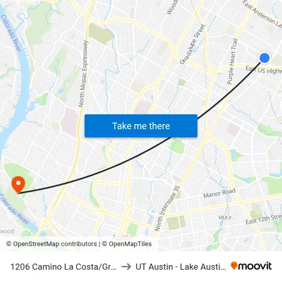 1206 Camino La Costa/Grand Canyon to UT Austin - Lake Austin Campus map