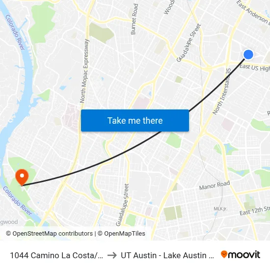 1044 Camino La Costa/Calidad to UT Austin - Lake Austin Campus map