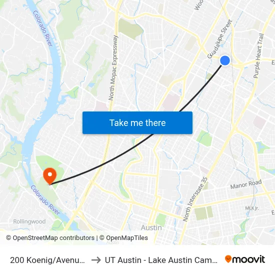 200 Koenig/Avenue F to UT Austin - Lake Austin Campus map