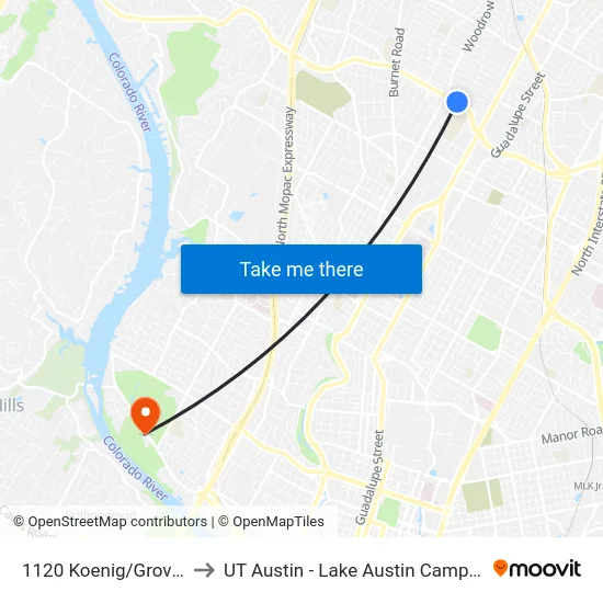 1120 Koenig/Grover to UT Austin - Lake Austin Campus map