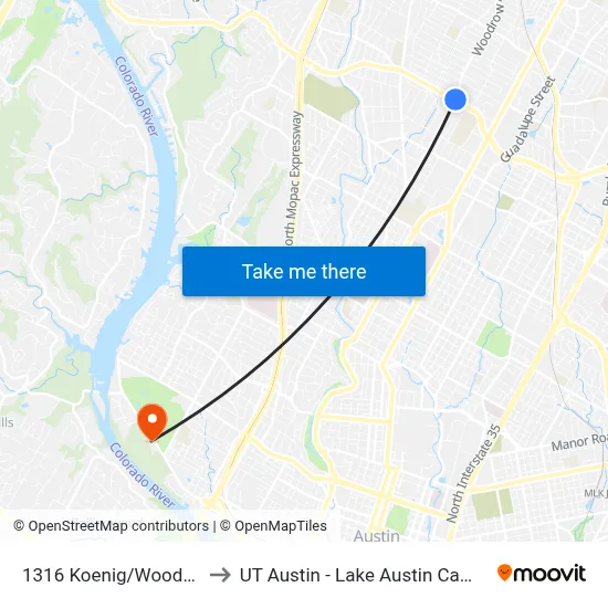 1316 Koenig/Woodrow to UT Austin - Lake Austin Campus map