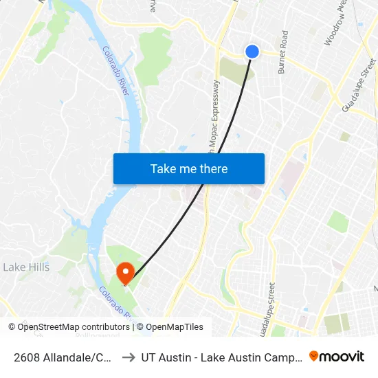 2608 Allandale/Cary to UT Austin - Lake Austin Campus map