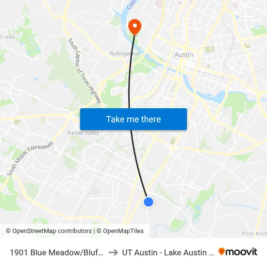 1901 Blue Meadow/Bluff Springs to UT Austin - Lake Austin Campus map