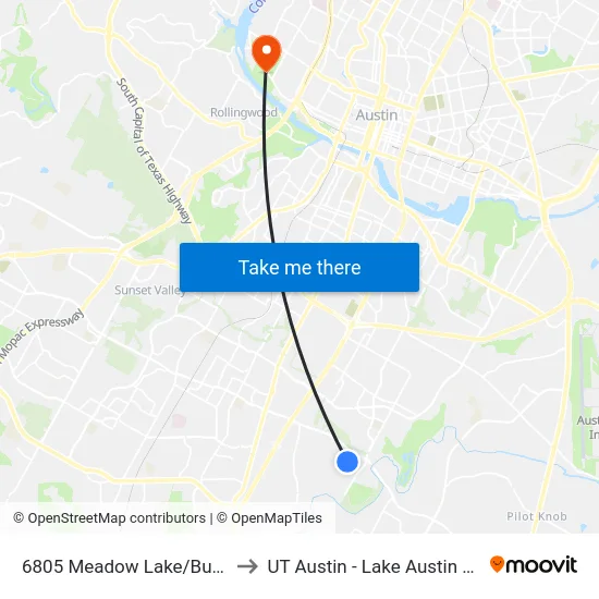 6805 Meadow Lake/Bucks Run to UT Austin - Lake Austin Campus map