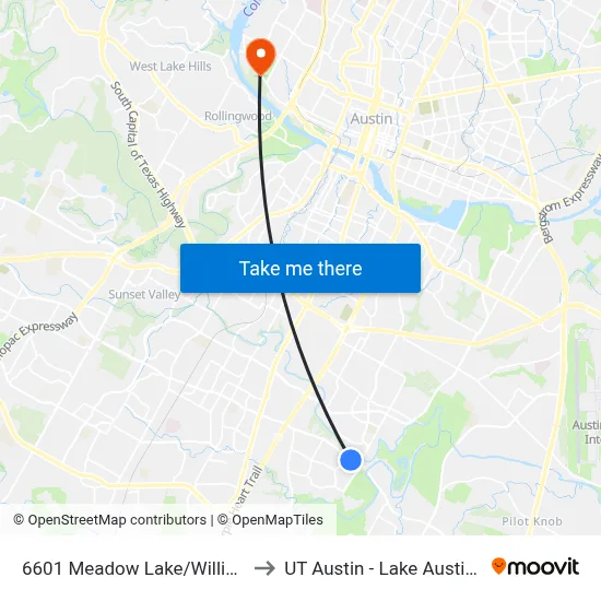 6601 Meadow Lake/William Cannon to UT Austin - Lake Austin Campus map