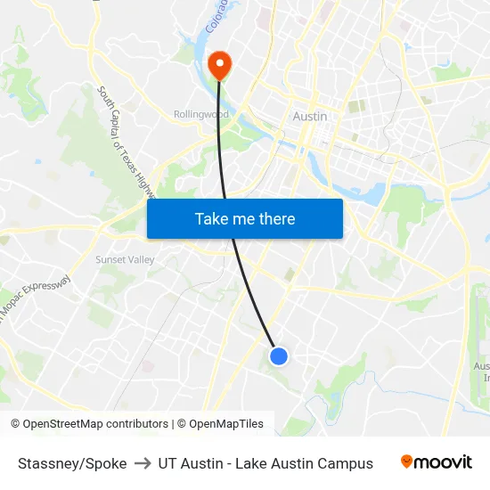 Stassney/Spoke to UT Austin - Lake Austin Campus map
