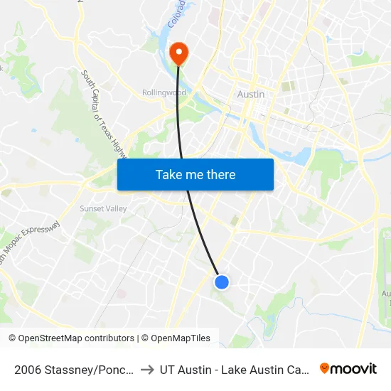 2006 Stassney/Ponciana to UT Austin - Lake Austin Campus map